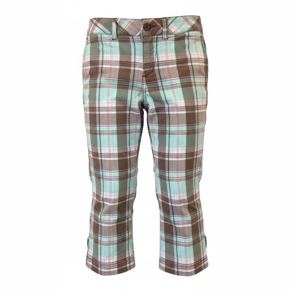 Y2K Vintage Plaid Limited Too Capri Pants Girls Size 14 Brown Teal Pink Silver